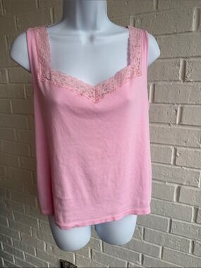 Chaps Pink Lace V-Neck Sleeveless Top or Camisole All Cotton in Size XL Petite